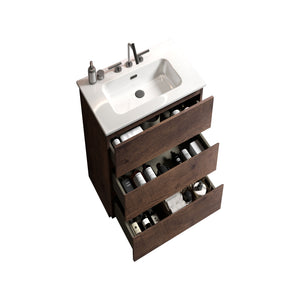 TIA 24-Inch Walnut Bathroom Vanity with Ceramic Sink, Walnut