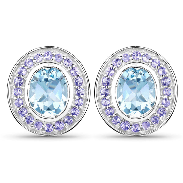 6.30 Carat Genuine Blue Topaz and Tanzanite .925 Sterling Silver Earrings