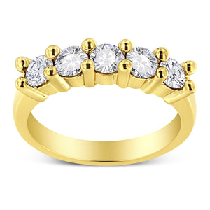 14K Yellow Gold Plated .925 Sterling Silver 1.0 Cttw Shared Prong-set Round Diamond 5 Stone Band Ring (J-K Color, I1-I2 Clarity) - Size 7