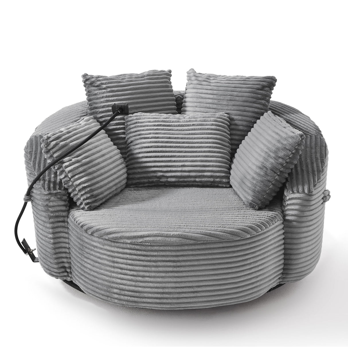 Swivel Accent Barrel Chair With Adjustable Phone Holder, 5 Pillows For Living Room