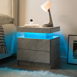 Modern LED Nightstand with 2 Drawers in Deep Gray