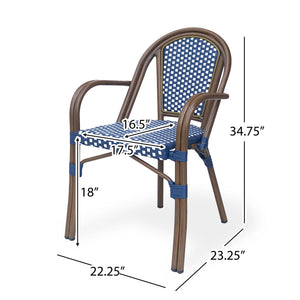 Bistro Chair With 2 Toned Checkered Pattern, (Set of 2) - White / Navy