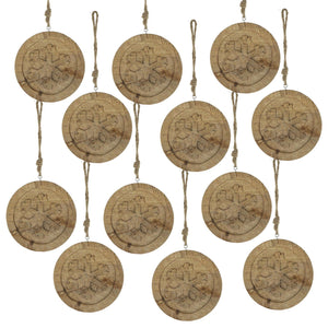 Wooden Hanging Circle With Snowflake Cut Christmas Ornaments (Set of 12)