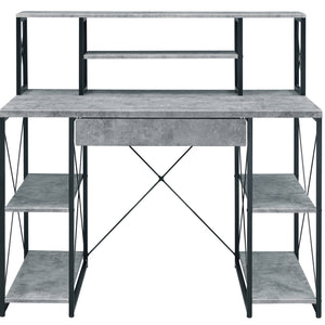Grey and Black Desk with Drawer - Wood and Metal