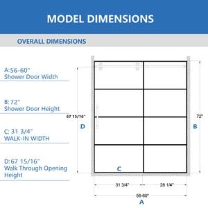 Matte Shower Doors - 56-60" W x 72" H