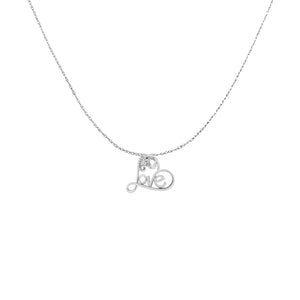 .925 Sterling Silver 1/6 Cttw Round Brilliant-Cut Diamond Accented Open Heart with Love 18" Pendant Necklace (H-I Color, I1-I2 Clarity)