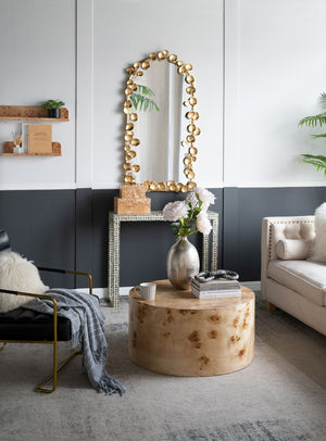 Full Length Arched Wall Mirror With en Leaf Accents Decorative Mirror For Living Room Bedroom - Gold