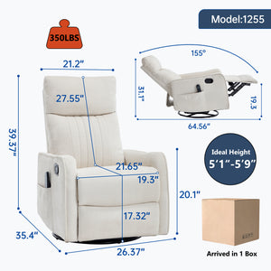 Beige Heat Massage Manual Recliner Chair with Rocker and Swivel