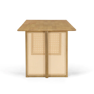 Natural Rubber Wood Dining Table with Rattan Accents