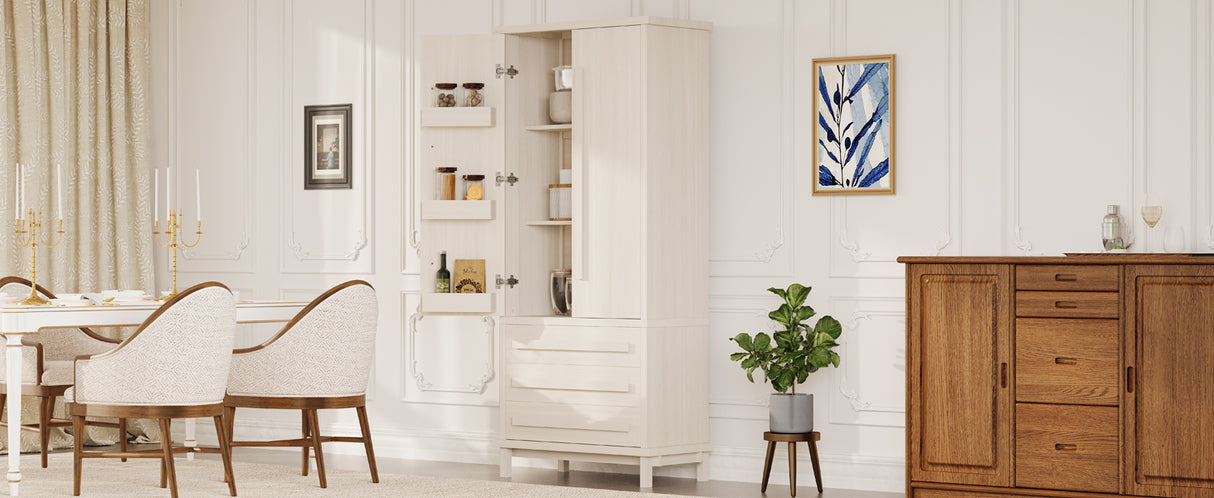 70" Kitchen Pantry Cabinet with Solid Wood Handles and Adjustable Storage