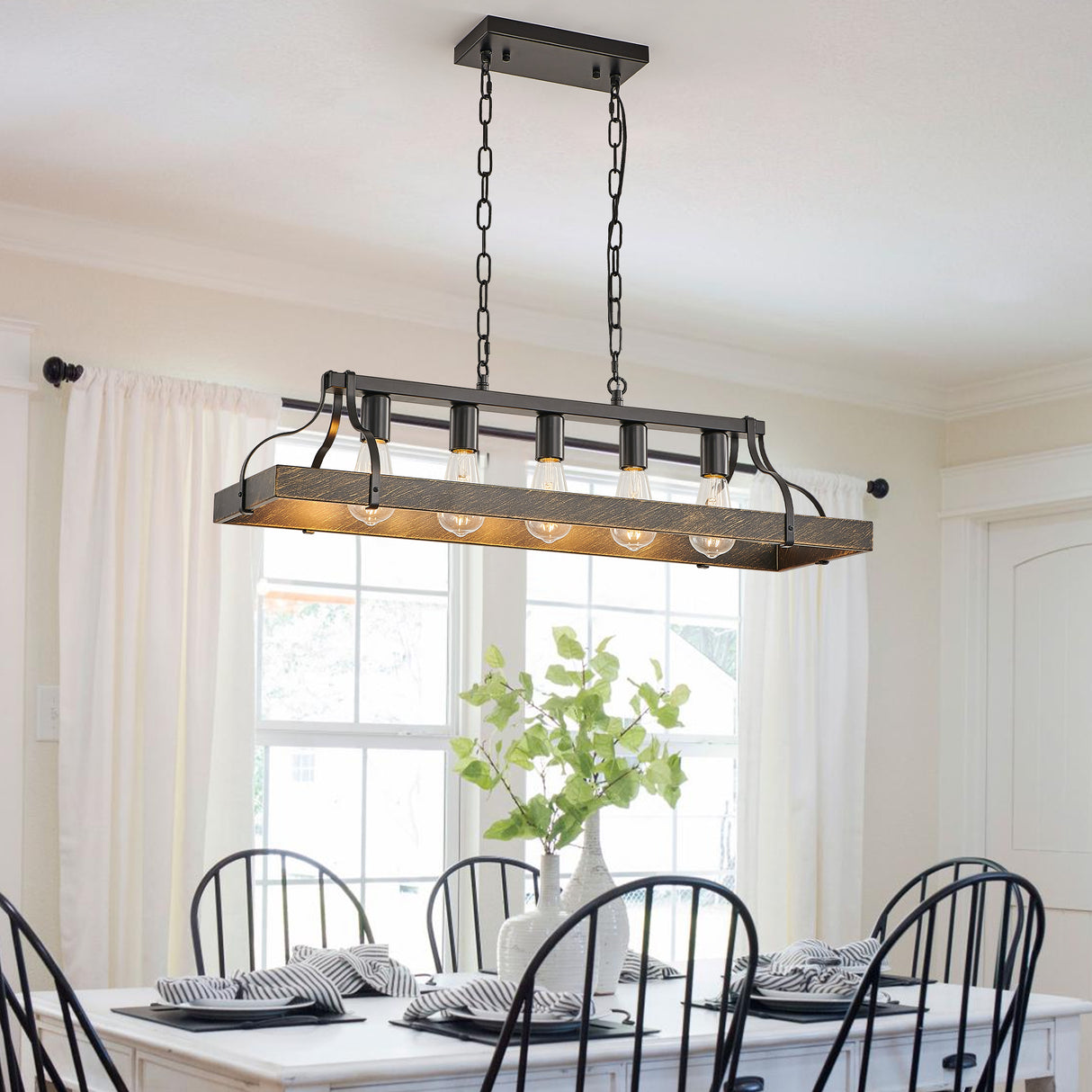 34-Inch Black and Gold Vintage Pendant Light