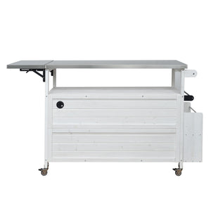 Foldable Outdoor Kitchen Island With Lockable Wheels, Storage Cabinet And Towel Rack For Patio