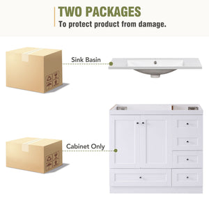 Shaker Free Standing Bathroom Vanity Cabinet With Sink, Soft Close Drawers, Soft Close Doors