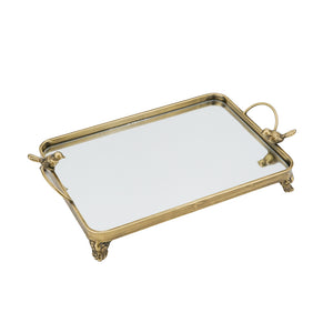 16.3x9.8x3.7" Metal Bird-Accented Mirrored Tray