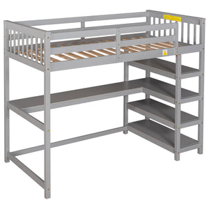 Loft Bed With Storage Shelves And Under Bed Desk