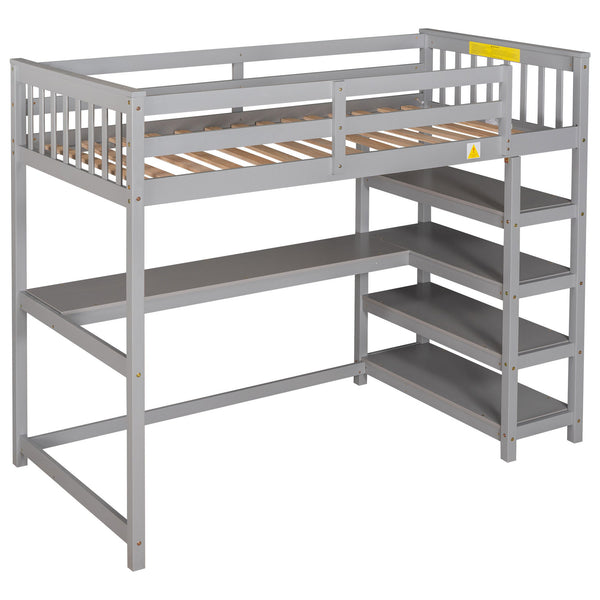 Loft Bed With Storage Shelves And Under Bed Desk