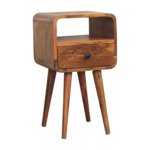 Solid Wood Mini Oak-ish Curve Nightstand, 1-Drawer, 1 Open-Slot