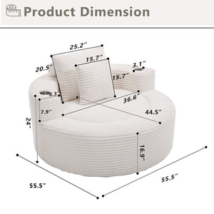 Round Sofa Bed with Memory Foam Sectional Couches for Living Room
