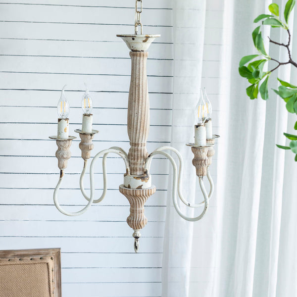 4 Light Chandelier, Hanging Light Fixture With Adjustable Chain For Kitchen, Bulb Not Included - Cream White