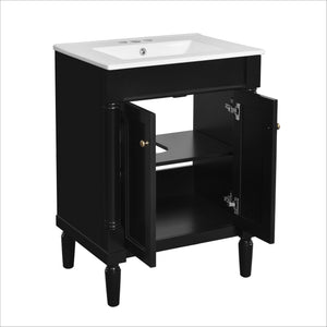 Bathroom Vanity With Top Sink, 2 Tier Storage Cabinet