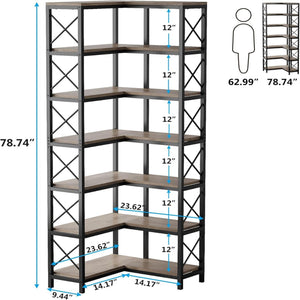 7 Tier Corner Bookshelf Storage Unit for Living Room