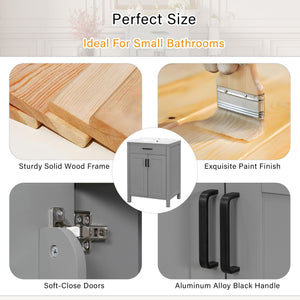 Bathroom Vanity With Ceramic Sink, Soft Close Doors, Flip Drawer, Double Layer Door Shelves
