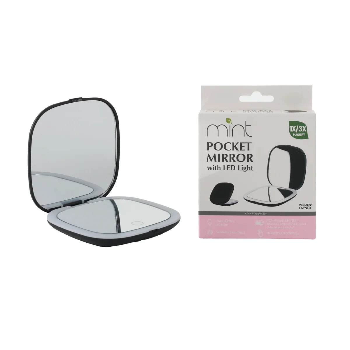 Black - 1x/3x Magnifiying Rechargeble LED Compact Makeup Mirror