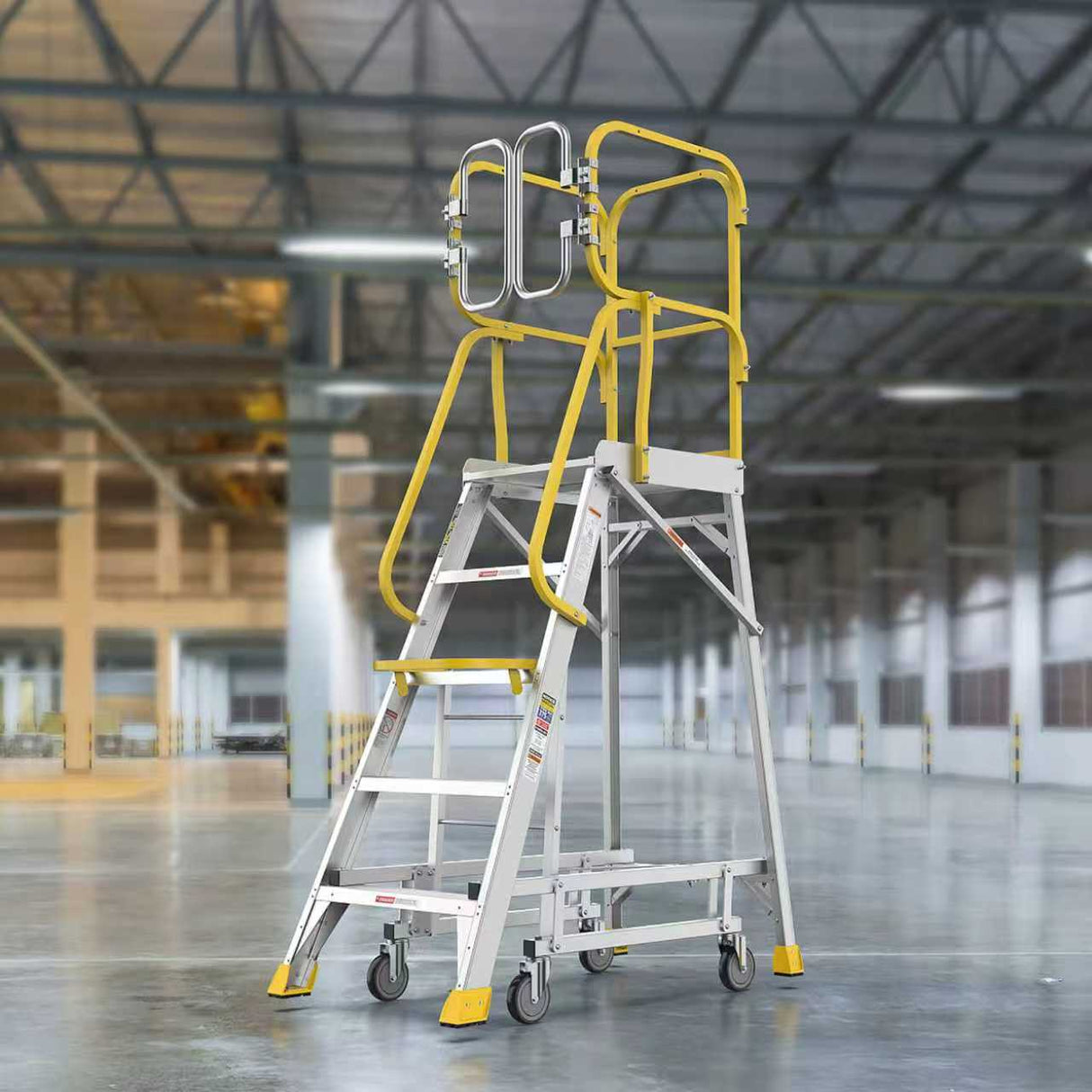 5 Step 375lbs Aluminum Rolling Platform Ladder