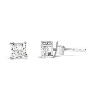 14K White Gold 3/8 Cttw Lab Grown Princess-Cut Diamond 4-Prong Solitaire Stud Earrings (VS1-VS2 Clarity, F-G Color)