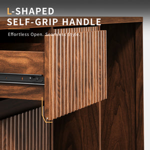 53.2" Fluted Buffet Wine Cabinet with Mini Fridge Nook