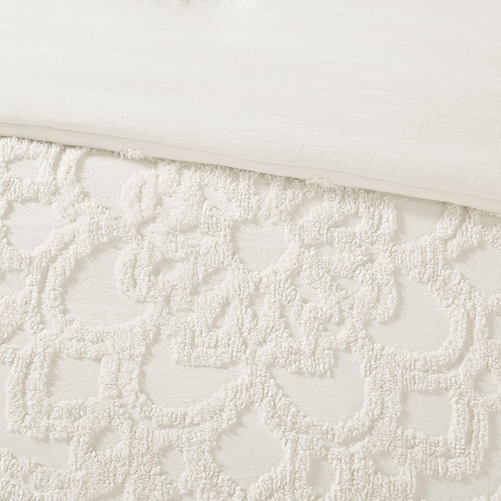 King/Cal King 3-Piece Tufted Cotton Chenille Medallion Duvet Cover Set