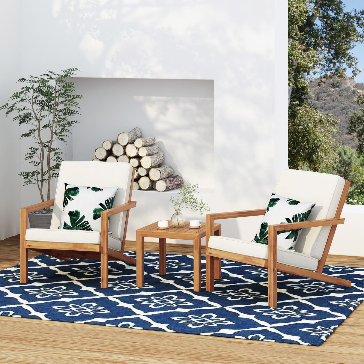 3 Piece Outdoor Chat Set With Table And 2 Adirondack Chairs - White / Brown Patina - Best Buy Furniture