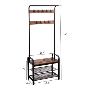 Hall Tree With Shoe Bench For Entryway With 9 Removable Hooks