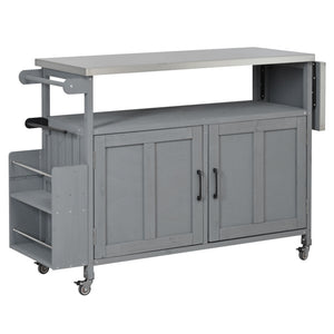 Foldable Outdoor Kitchen Island With Lockable Wheels, Storage Cabinet And Towel Rack For Patio