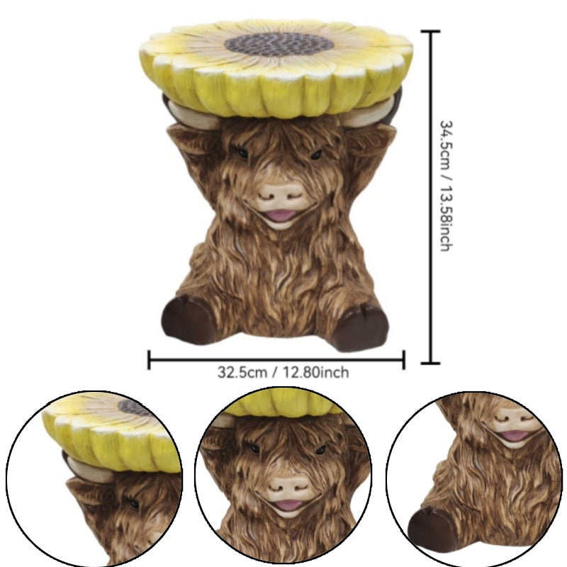 Highland Cow Stool with Sunflower Top