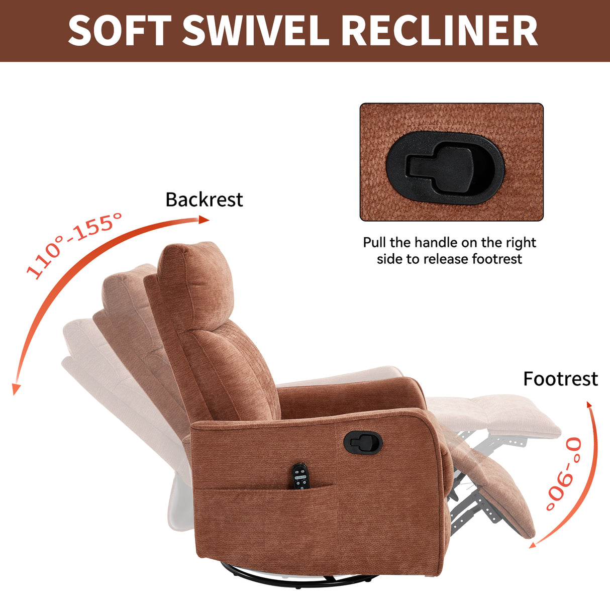 Orange Heat Massage Manual Recliner Chair with Rocker and Swivel
