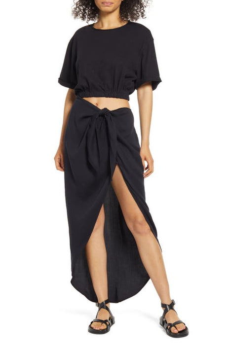 Free People Rae Waist Cutout Asymmetric Dress in Black, Size Small