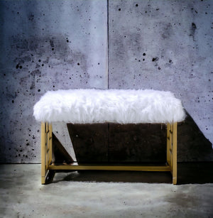 Bagley II - Bench Faux Fur - White / Gold - Best Buy Furniture