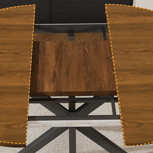 Round Dining Table With Extendable Blades, X Base