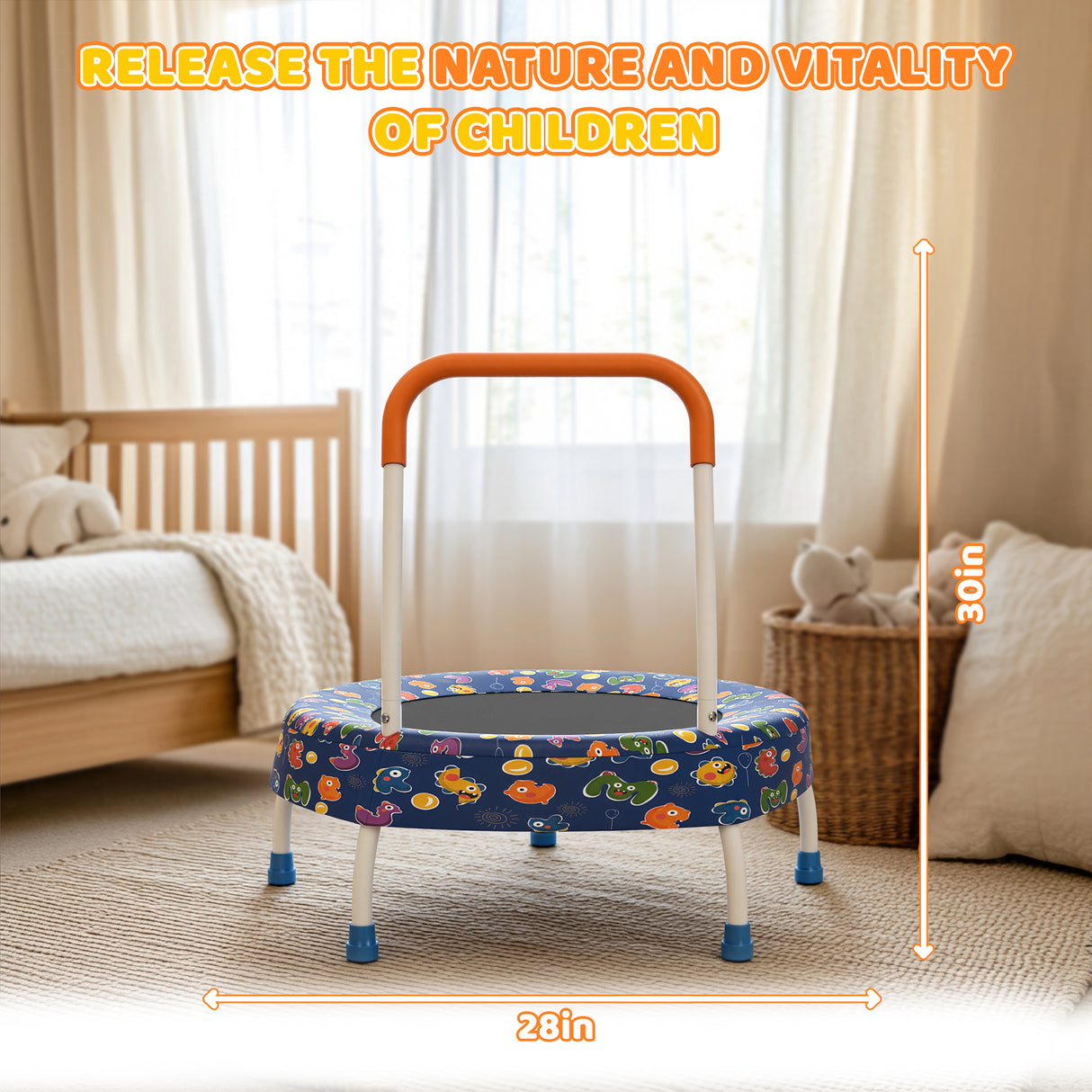 28-Inch Toddler Trampoline for Kids with Handle