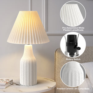 22.3-Inch Ceramic Table Lamp with Folding Pleated Shade, White