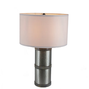 D16x24.4" Hammered Iron Table Lamp with Mango Wood