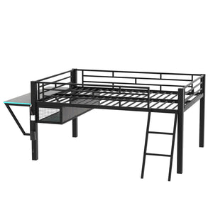 Gaming - Full Size Loft Bed With Desk, LED - Black