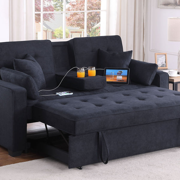Cody II - 69.5"W Woven Fabric Convertible Sleeper Loveseat with Cup Holder