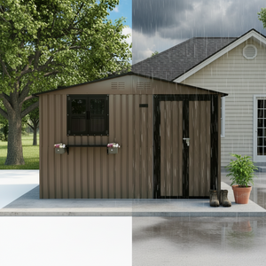 10x8 Ft Outdoor Metal Storage Shed with Window & Flower Rack