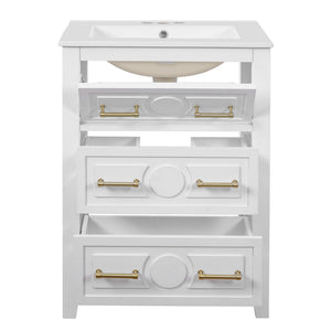 Bathroom Vanity With Sink, Free Standing Single Set, 3 Drawer Storage Cabinet
