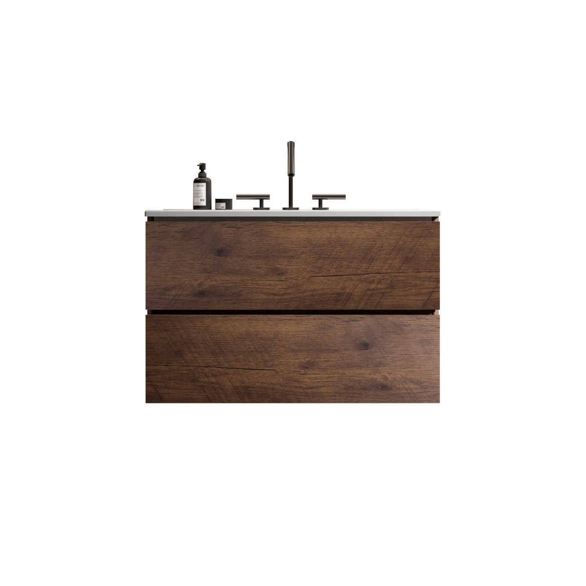 Wall Mount 30" Walnut Bathroom Vanity with Ceramic Sink