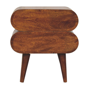 Solid Wood Bubble Chestnut Nightstand, 2-Drawer, Nordic Legs