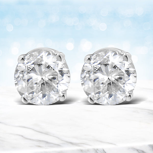 14K White Gold 5/8 Cttw Round Brilliant-Cut Lab Grown Diamond Classic 4-Prong Push back Stud Earrings (F-G Color, VS1-VS2 Clarity)