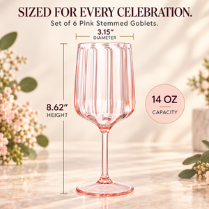 Khen Acrylic Lucia Stemmed Goblets - Set of 6 |14oz | Pink